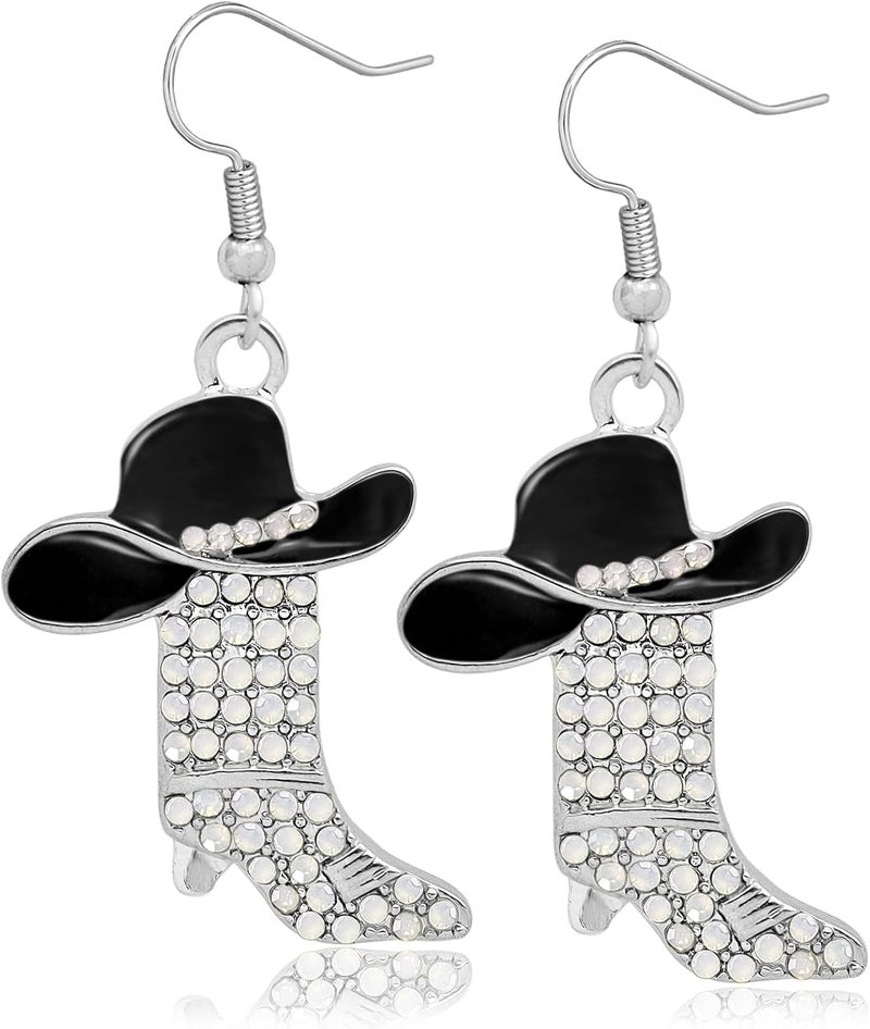 Rhinestone Western Boots Earrings Cowgirl Cowboy Enamel Hat Bohemian Rodeo Boot Drop Dangle Earrings for Women